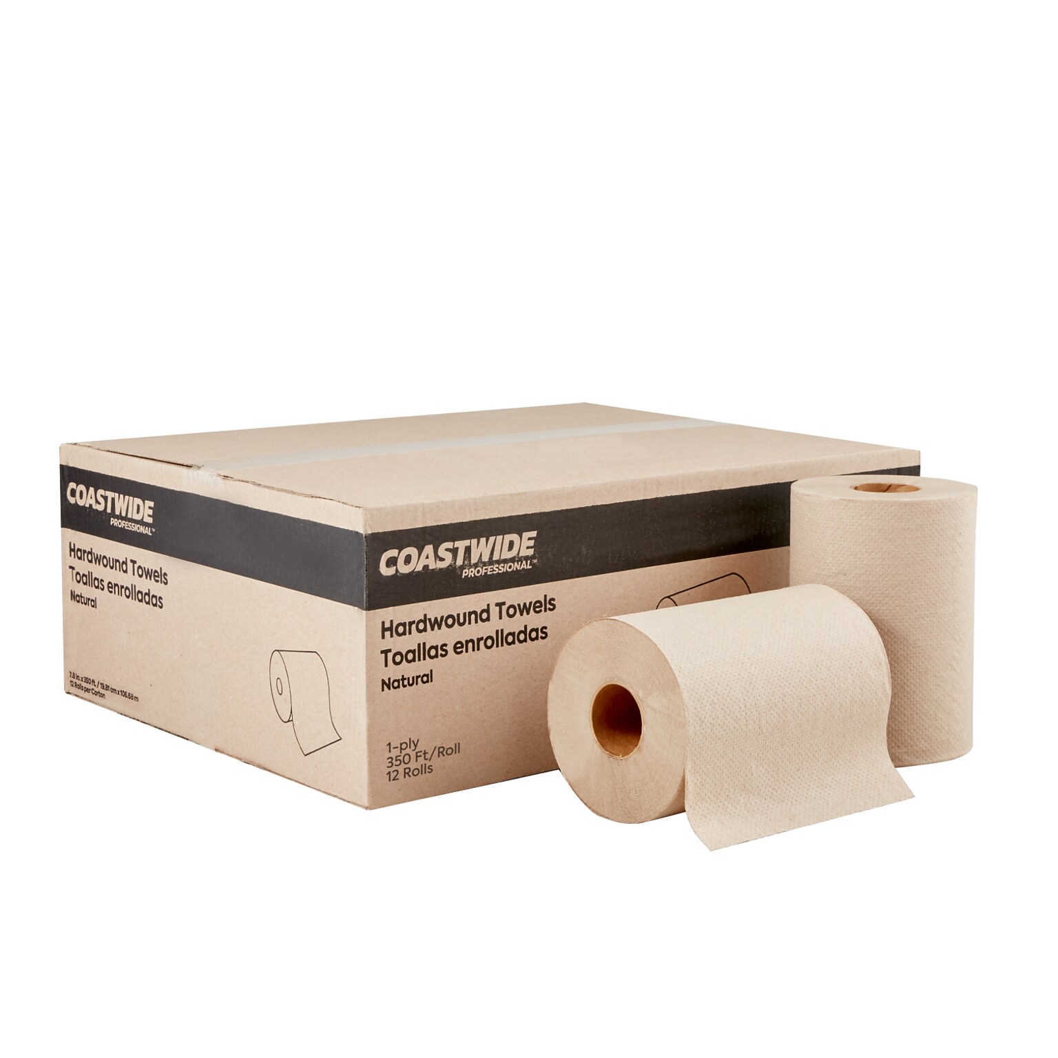 Coastwide Professional Recycled Hardwound Paper Towels, 1-Ply, 350 ft./Roll, 12 Rolls/Carton