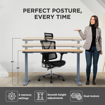 Uncaged Ergonomics Rise Up Electric Adjustable Height Standing Desk with Natural Bamboo Desktop Gray Frame (Rugb)