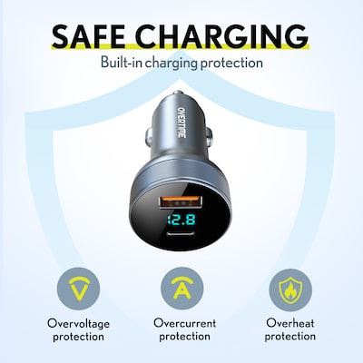 Overtime A40 54W Dual-Port USB-C and USB-A Car Charger with LED Voltage Display, Black (OCA40BK)