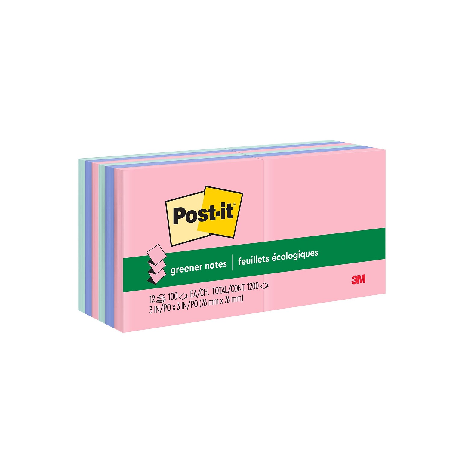 Post-it Recycled Pop-up Notes, 3 x 3, Sweet Sprinkles Collection, 100 Sheet/Pad, 12 Pads/Pack (R330RP12AP)