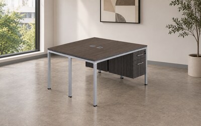 Boss Office Products Simple System 60"W Desk with Pedestal, Driftwood, 2/Set (SGSD014-101)