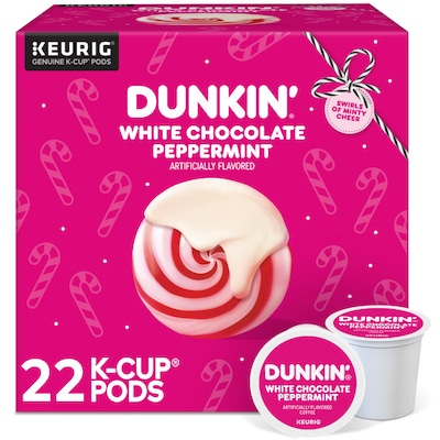 Dunkin White Chocolate Peppermint Coffee Keurig® K-Cup® Pods, Medium Roast, 22/Box (5000358858)