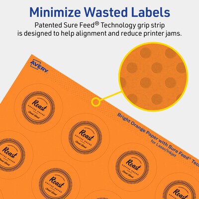 Avery Laser/Inkjet Multipurpose Circle Labels, 1.75" Dia., Bright Orange, 1600/Box (94509)