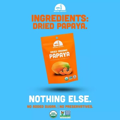 Mavuno Harvest Gluten Free Organic Dried Papaya Fruit Snacks, 2 oz., 6 Bags/Pack (MAHW-PPYA2OZ6PK)