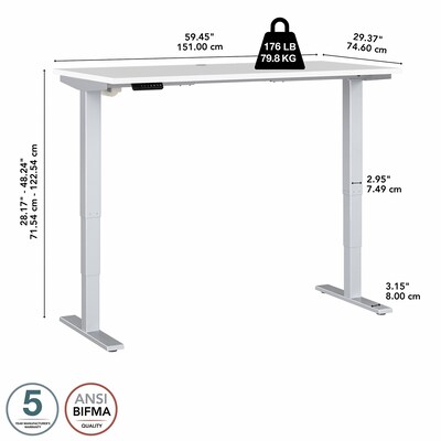 Bush Business Furniture Move 40 Series 60"W Electric Height Adjustable Standing Desk, White/Cool Gray Metallic (M4S6030WHSK)