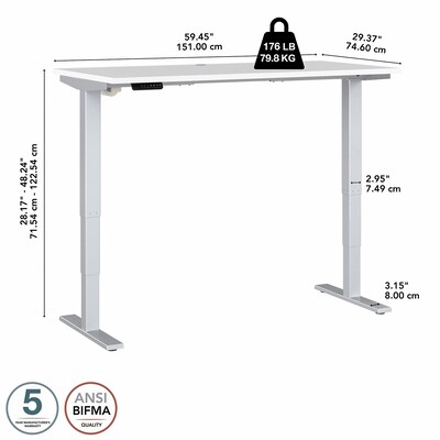 Bush Business Furniture Move 40 Series 28''-48'' Adjustable Standing Desk, White/Cool Gray Metallic (M4S6030WHSK)