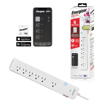Energizer Connect 6-Outlet Smart Wi-Fi Surge Protector Power Strip, 3 ft., 1,200-Joules, White (EIS3-1004-WHT)