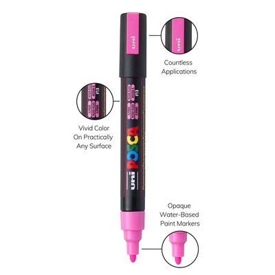 POSCA PC-5M Water Based Paint Marker, Medium Bullet Tip, Fluorescent Pink, 3/Pack (UBCPC5MFPINK-3)