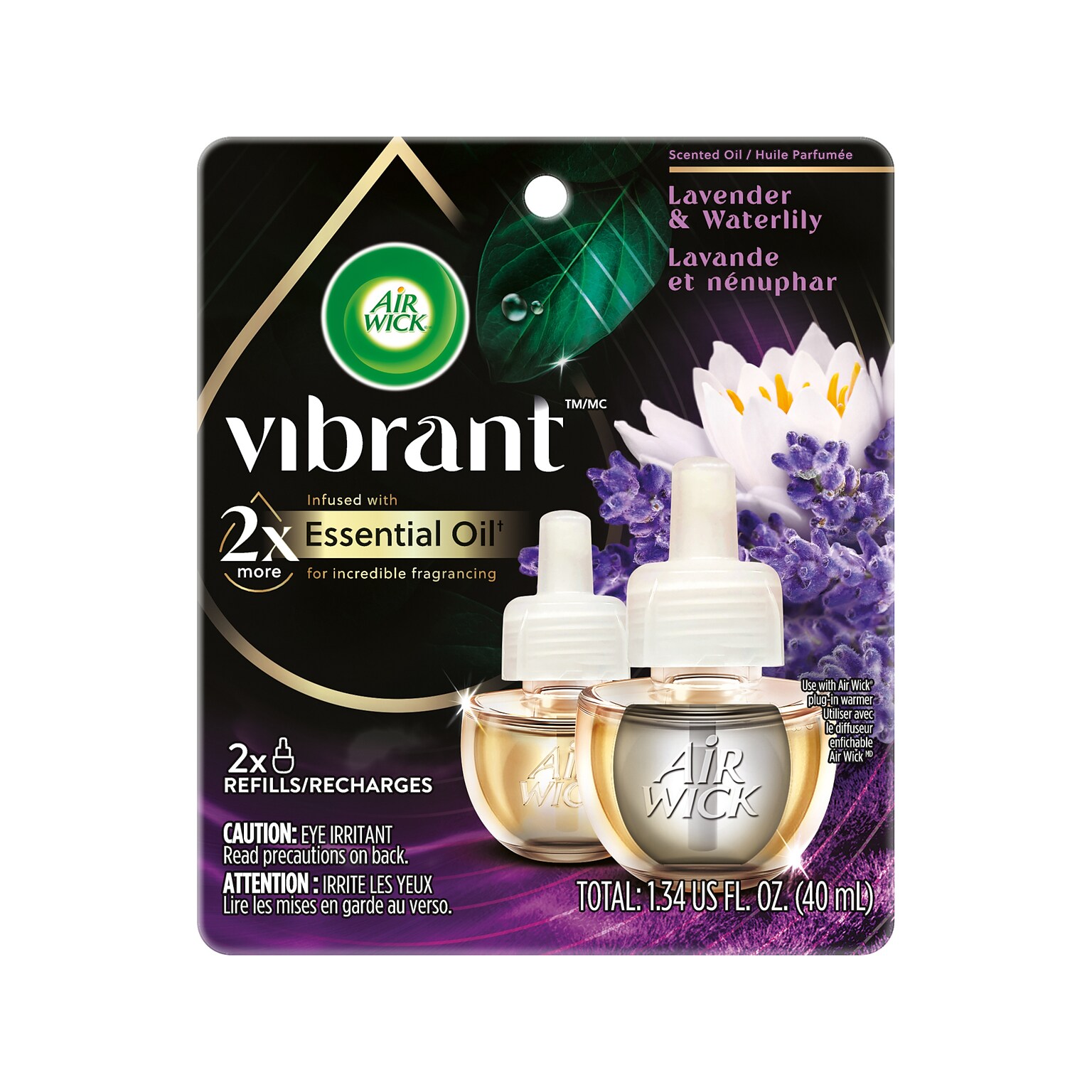 Air Wick Vibrant Scented Oil Warmer Refill, Lavender & Waterlily, 0.67 Fl. Oz., 2/Pack (62338-03076)