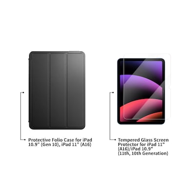 CODi iPad Essentials Bundle: Protective Folio Case 11 (A16)/ 10.9 (10th Gen) + Screen Protector, Black  (TK000007)