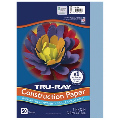 Tru-Ray 9 x 12 Construction Paper, Sky Blue, 50 Sheets/Pack, 10 Packs/Bundle (PAC103016-10)