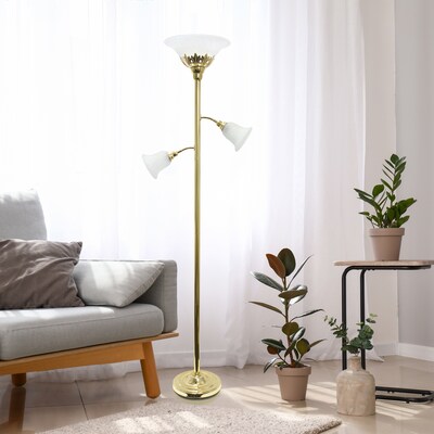 Lalia Home Torchiere Floor Lamp with 2 Reading Lights and Scalloped Glass Shades, Gold (LHF-3002-GL)
