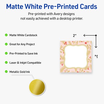 Avery Gold-Pink Berries Matte Blank Card, White, 120/Pack (S00-FGG)