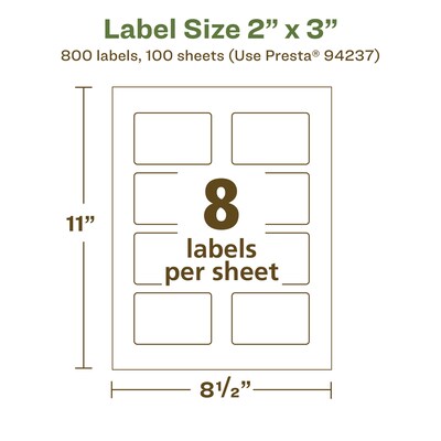 Avery EcoFriendly Laser/Inkjet Rectangle Multipurpose Labels, 2" x 3", White, 800/Box (94237)
