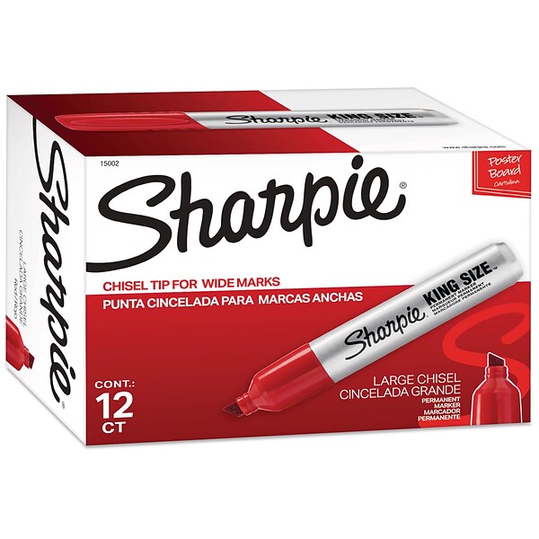 Sharpie King Size Permanent Marker, Chisel Tip, Red, Dozen (15002