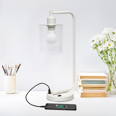 Creekwood Home Vintage Vantage 18.8" Minimalist Industrial Curved Arm Desk Lamp, Feit LED Bulb, White (CWD-1016-WH-LB)