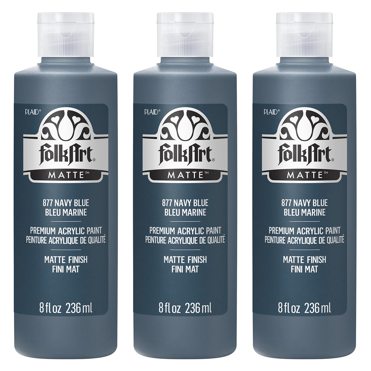 FolkArt Acrylic Paint Matte, 8oz., Navy Blue, 3/Pack (FLK877-3)