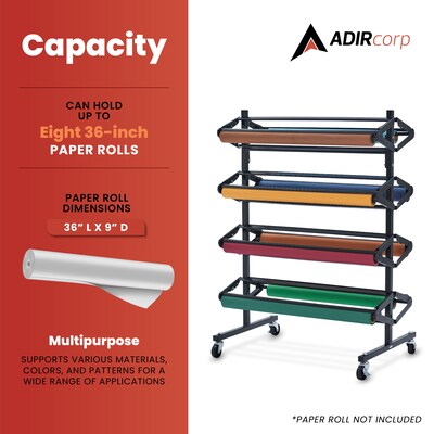 AdirKids 8 Roll Horizontal Craft & Butcher Paper Dispenser with Cutter, 52.6" x 24.02" x 37.97", Black (ADIKI300-02-MK)