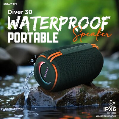Dolphin Audio Diver Sport Wireless Bluetooth Mini TWS Portable Speaker with Lights, Waterproof, Black (DR-30)