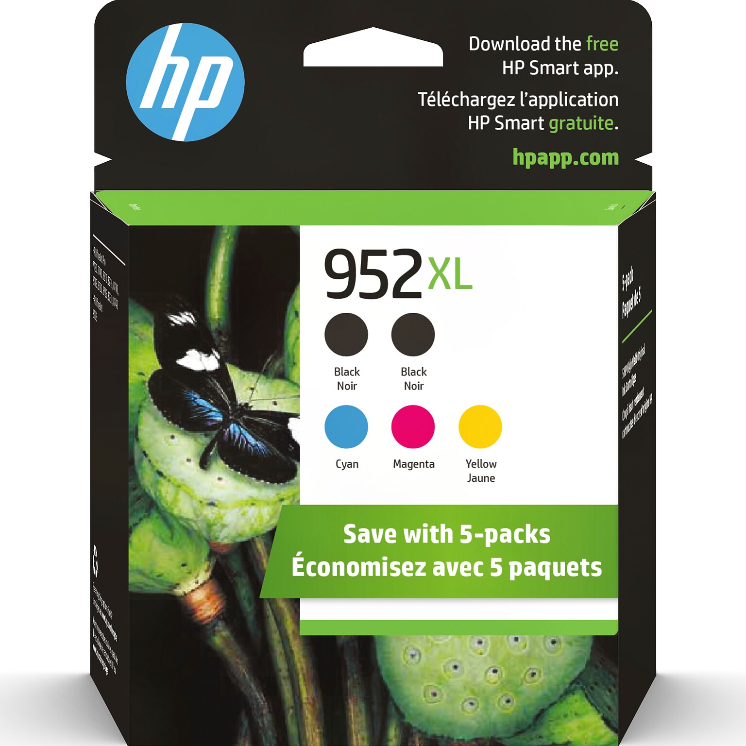 HP 952XL Black/Cyan/Magenta/Yellow High Yield Ink Cartridge, 5/Pack (6ZA00AN#140)