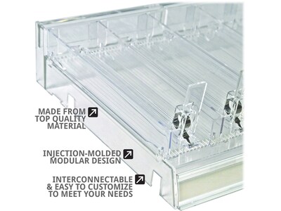 Azar 2.63" x 12" Pegboard 5-Compartment Cosmetic Tray, Clear, 2/Pack (225830-SHORT-CLR-2PK)