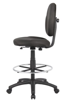 Boss Office Products Armless Fabric Drafting Stool with Swivel Base and Lumbar Support, Black (B1690-BK)