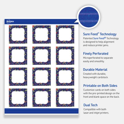 Avery Silver-Navy Matte Blank Card, White, 120/Pack (S00-FHT)