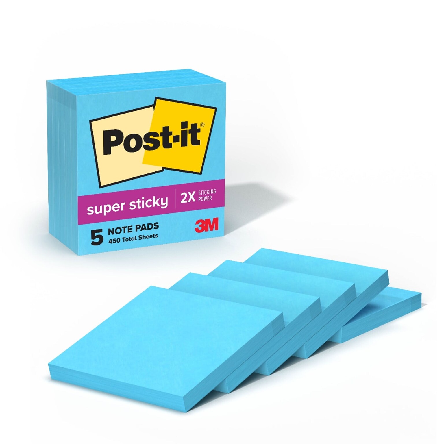 Post-it Super Sticky Notes, 3 x 3, Blue Paradise, 90 Sheet/Pad, 5 Pads/Pack (654-5SSBE)