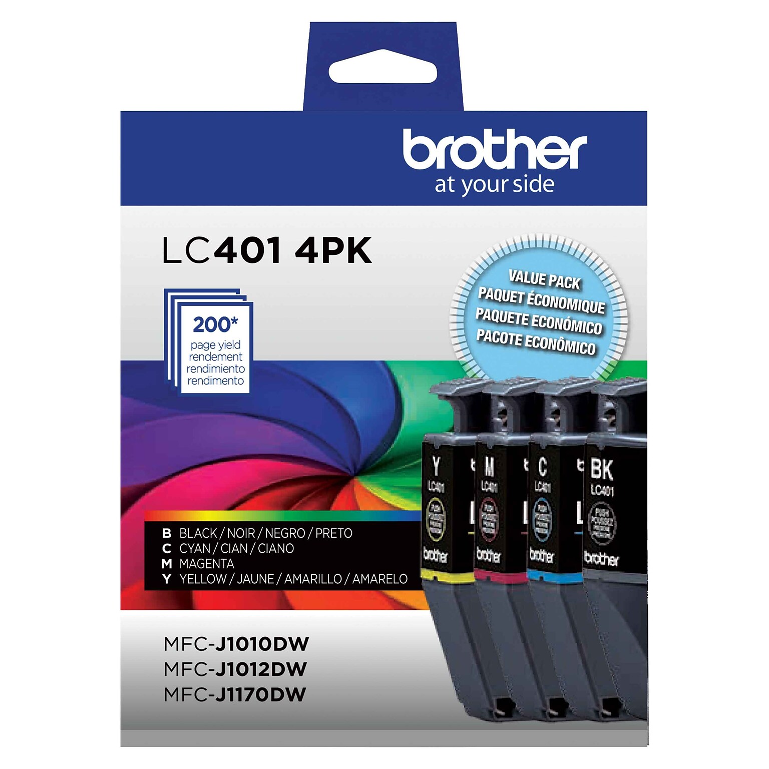 Brother LC401 Black/Cyan/Magenta/Yellow Standard Yield Ink Cartridges, 4/Pack (LC4014PKS)