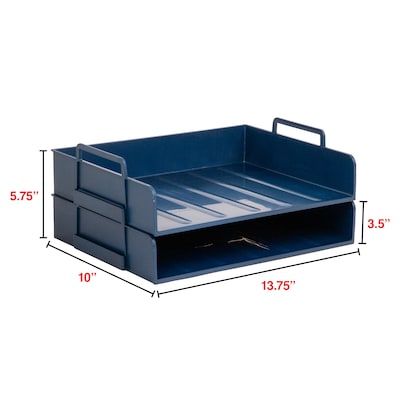 Staples Plastic Side Loading Stackable Letter Tray, Letter Size, Navy Blue, 2/Pack (ST63886)