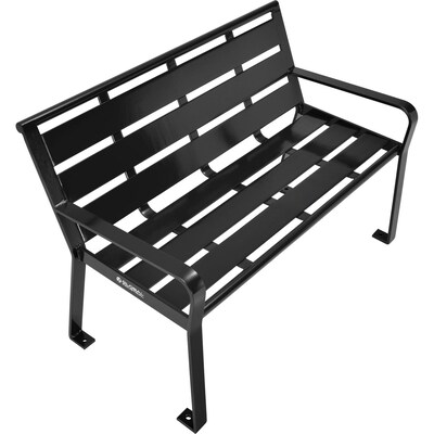 Global Industrial 4' Outdoor Horizontal Steel Slat Park Bench w/ Back, Black (436974BK)