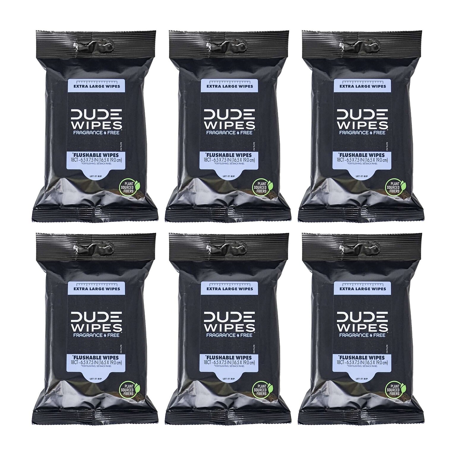 Dude Wipes Fragrance-Free Flushable Wipes, 6 Wipes/Pack, 18 Packs/Carton