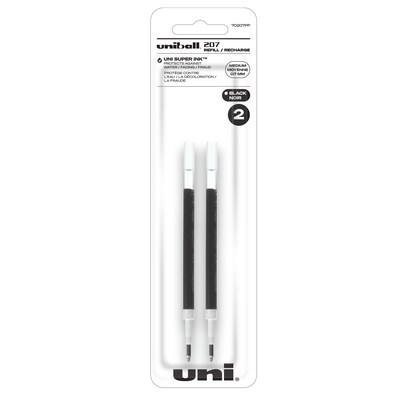 uniball 207 Retractable Gel Pen Refills, Medium Point, 0.7mm, Black Ink, 2/Pack (70207PP)