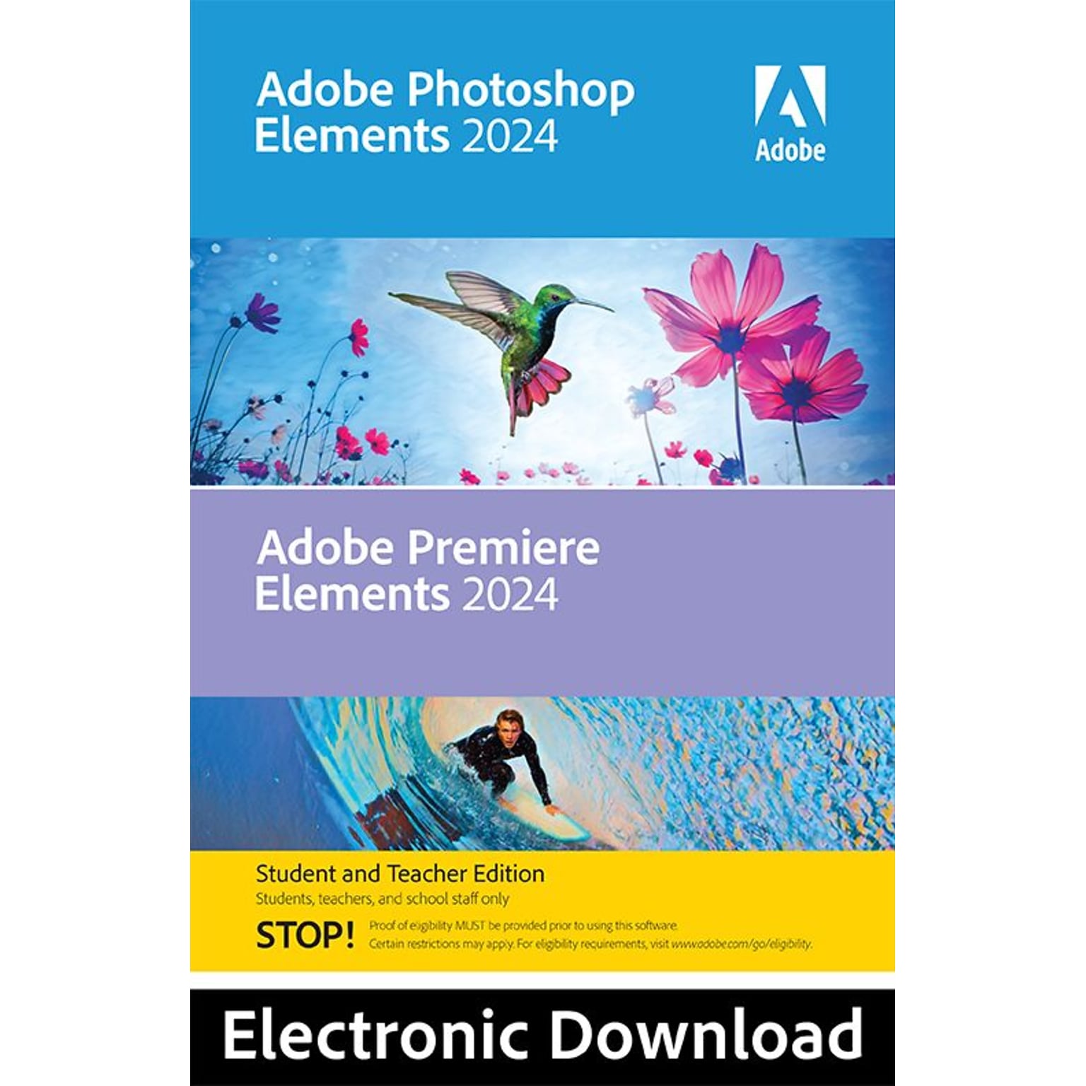 Adobe Photoshop Elements 2024 & Premiere Elements 2024 Student/Teacher Edition for Windows, 1 User [Download]