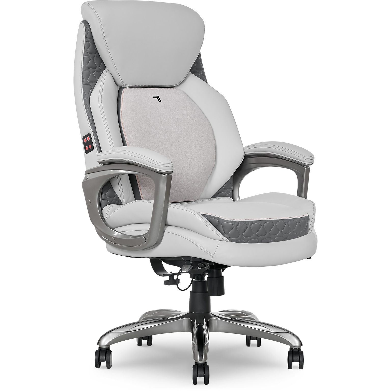 Sharper Image S-600 Active Lumbar Heated Ergonomic Bonded Leather Swivel Executive Massage Chair, Off-White (60098-OWHT)