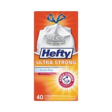 Hefty® Ultra Strong Tall Kitchen and Trash Bags, 13 gal, 0.9 mil, 23.75 x 24.88, White, 40/Box