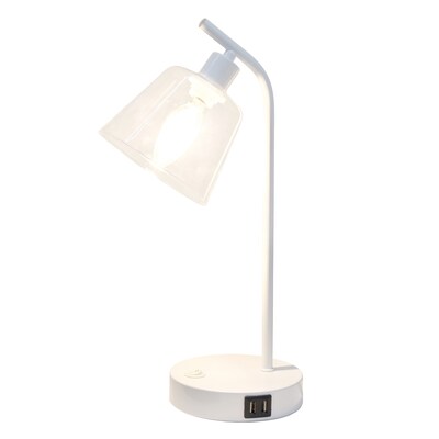 Simple Designs Sleek Essentials LED Desk Lamp, 15.75, with USB Ports, White (LD1074-WHT)
