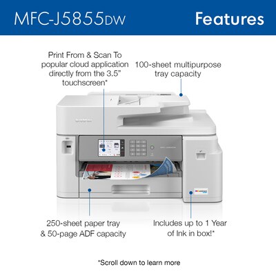 Brother INKvestment Tank MFC-J5855DW Wireless Color All-in-One Printer