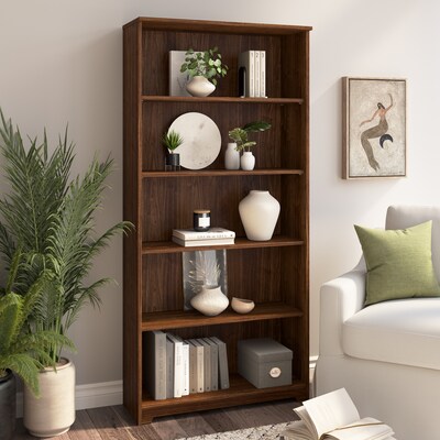 Bush Furniture Cabot 66"H 5-Shelf Bookcase with Adjustable Shelves, Modern Walnut (WC31066)