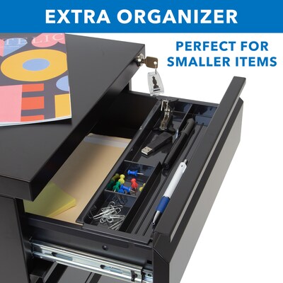 Mount-It! 3-Drawer Mobile File Cabinet, Letter & Legal Size, Lockable, 23.72"H x 14.7"W x 18.11"D, Black (MI-941B)