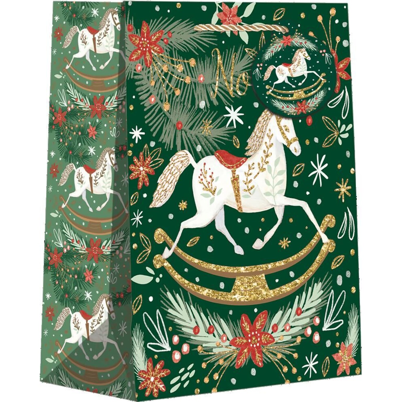 JAM Paper Rocking Horse Noel Medium Gift Bags, 120/pack (526BXMT6051)