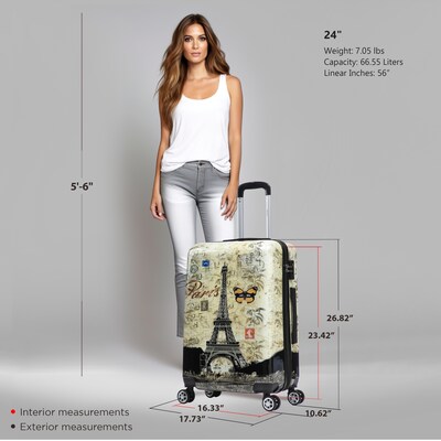 InUSA 24" Hardside Paris Suitcase, 4-Wheeled Spinner, TSA Checkpoint Friendly, Paris (IUAPC00M-PAR)
