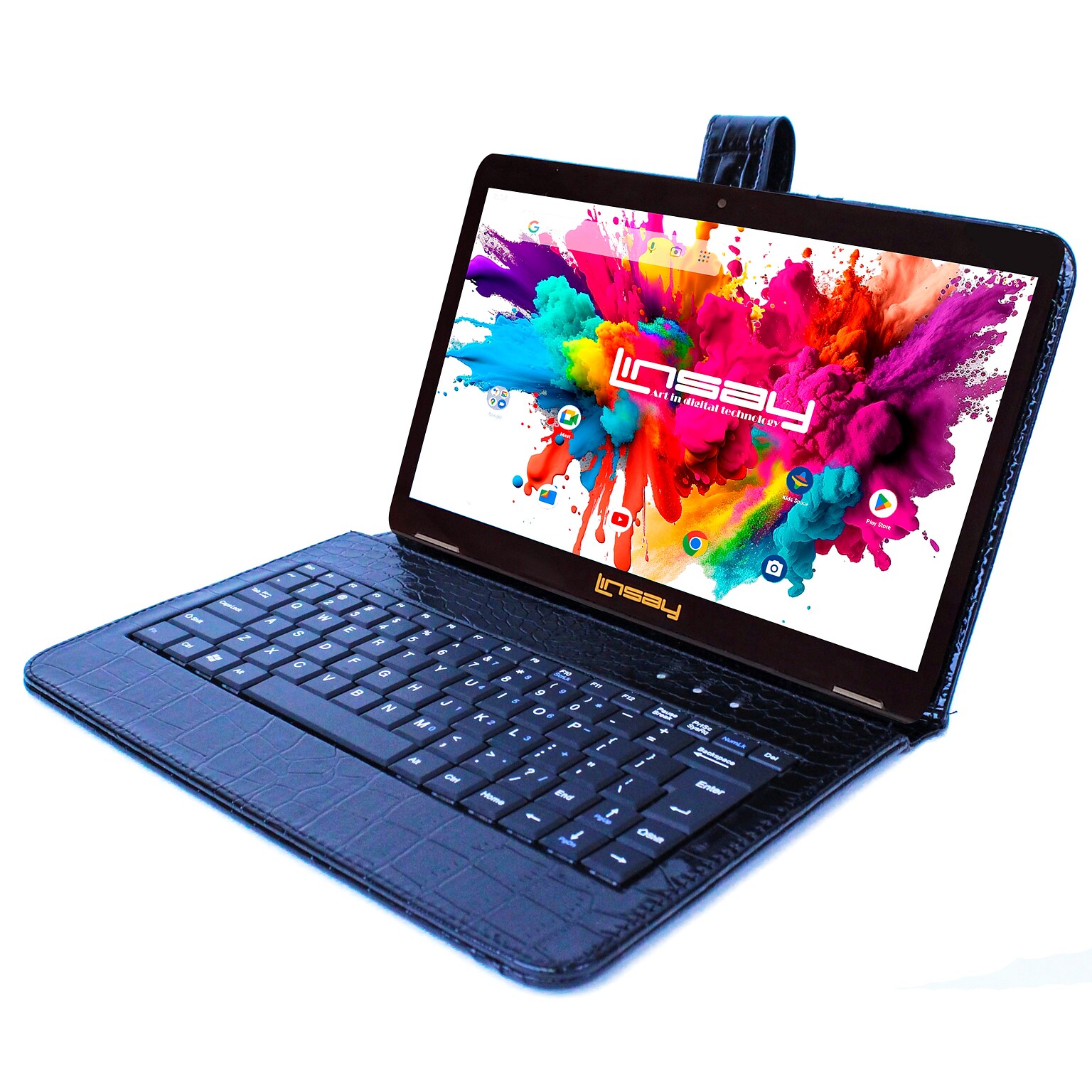 Linsay Octa Core 10.1 Tablet, 4GB RAM, 128GB Storage, Android 13, Bundled with Black Crocodile Keyboard and Stylus Pen