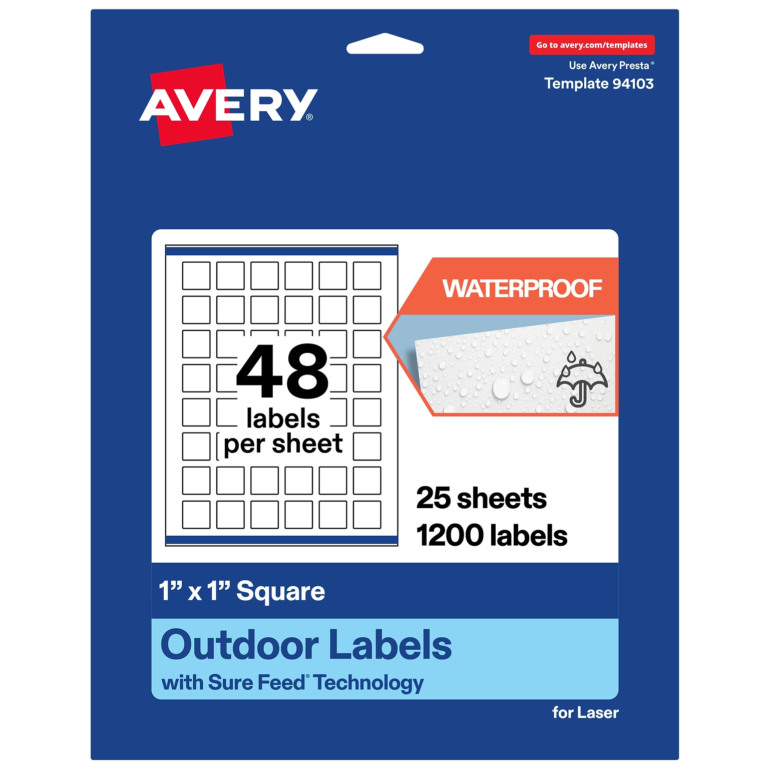 Avery Waterproof Square Laser Multipurpose Labels, 1 x 1, White, 1200/Pack (19479399469)