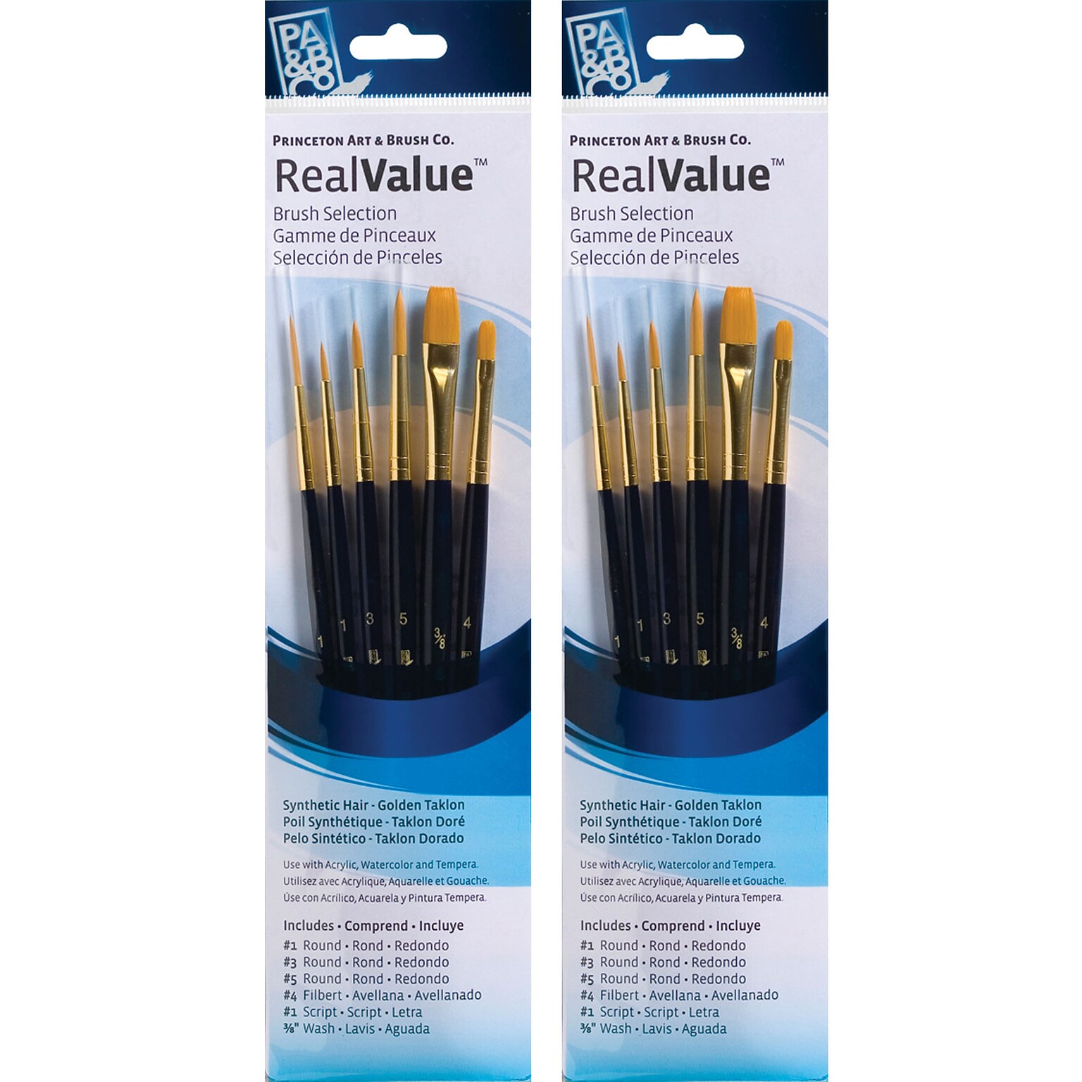 Princeton RealValue Short Handle Mixed Media Synthetic Taklon Variety Brush Set, 6/Set, 2 Sets/Bundle (PBXPR9132-2)
