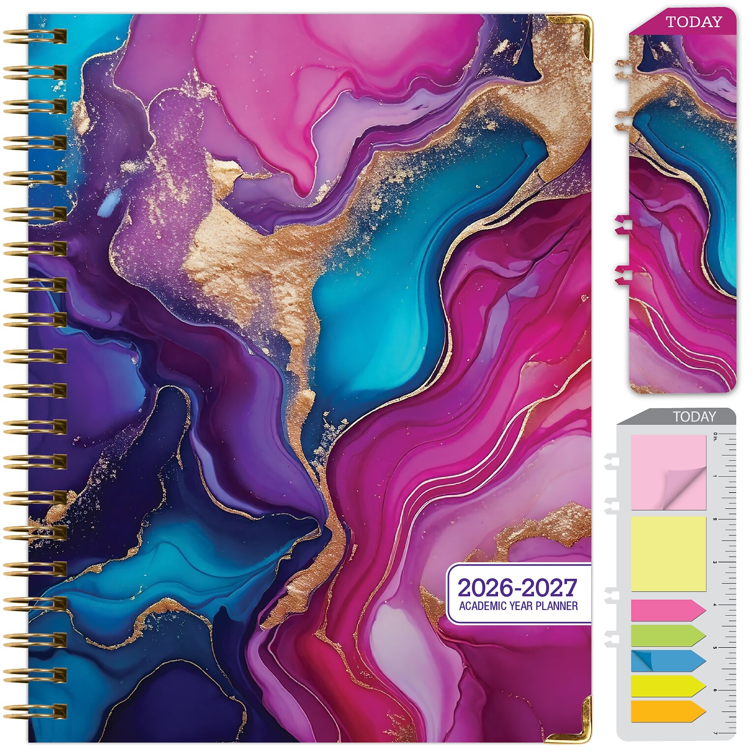 2026-2027 Excello Brands 8.5 x 11 Academic Weekly & Monthly Planner, Paperboard Cover, Pink Purple Marble (FSHN-AY26-8511-22)