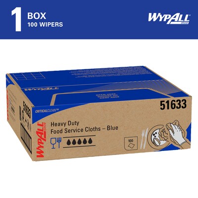 WypAll CriticalClean Heavy Duty Foodservice Wipers, Blue, 100 Sheets/Box (51633)