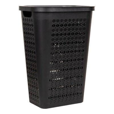 Mind Reader Slim Tapered Hamper with Lid, Plastic, Black (SWHAMP50-BLK)