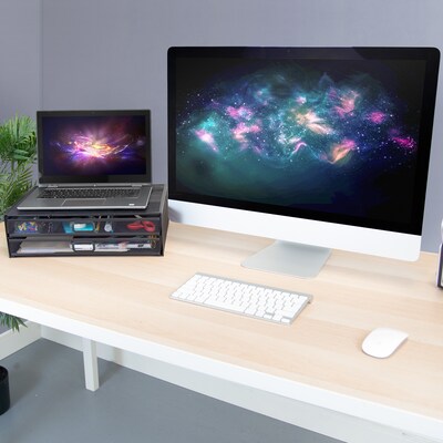 Mount-It! Monitor Stand with 2 Drawers, Up to 32", Black (MI-7365)