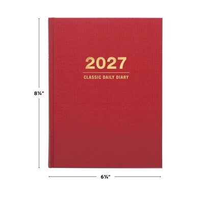 2027 Excello Brands Daily Diary Journal 6" x 8" Daily Planner, Paperboard Cover, Red (NRY27-CD68-RD)